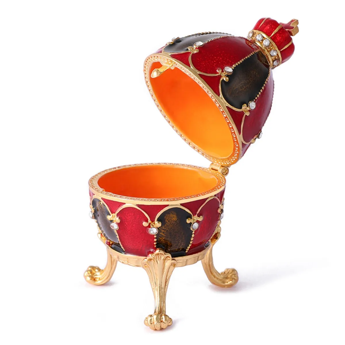 QIFU New Arrival Fashion Red and Black Faberge Egg Jewelry Box for Home Decoration 4