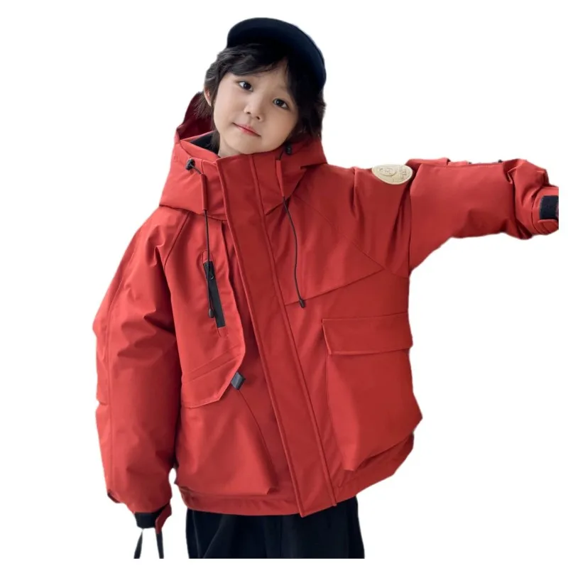 New Boys Girls Middle and Big Children Winter White Duck down Hooded Warm Children Sports Down