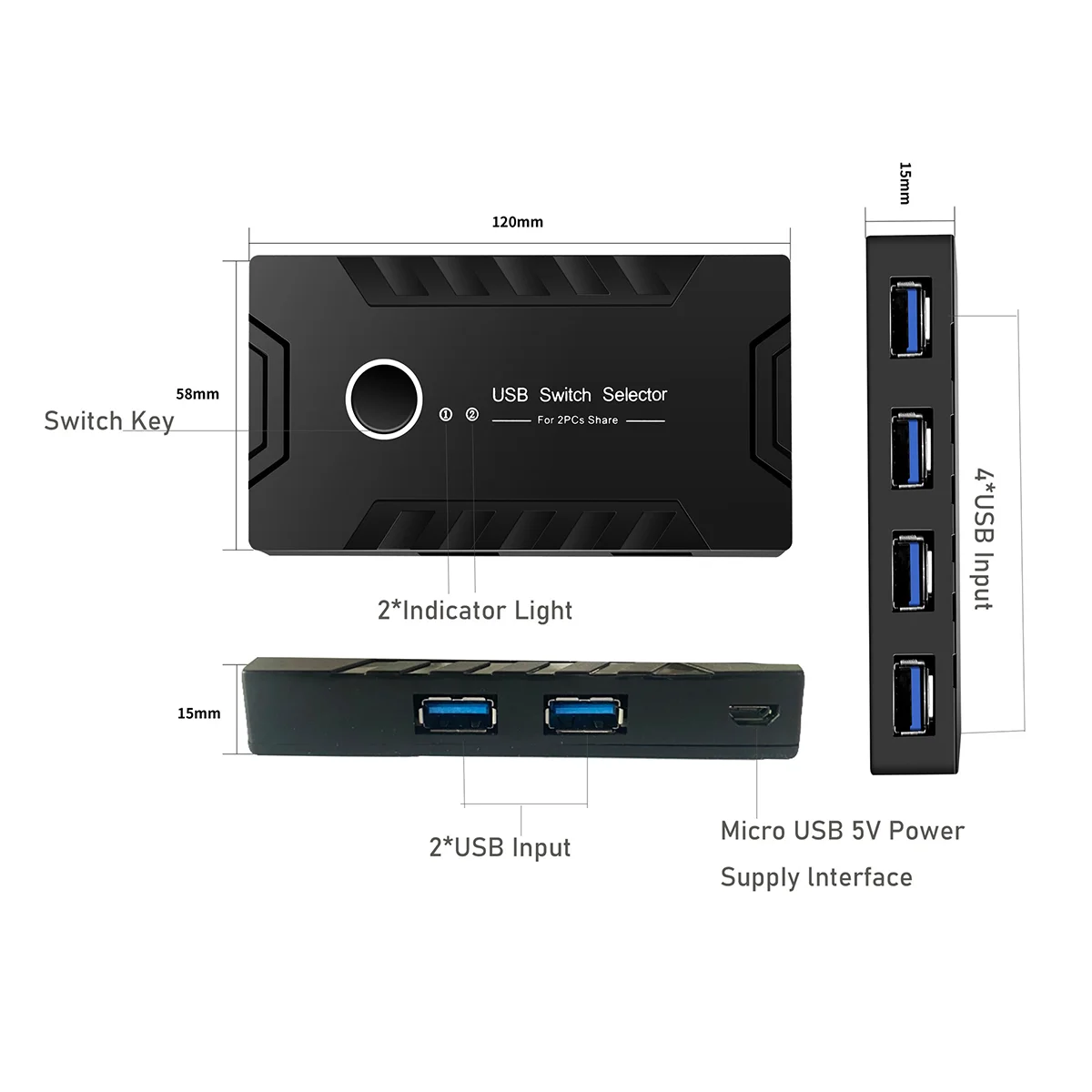 Фото USB 3,0 KVM переключатель 2 в 4 выхода для клавиатуры мыши принтера монитора USB 3,0 переключатель USB контроллер концентратор адаптер №4