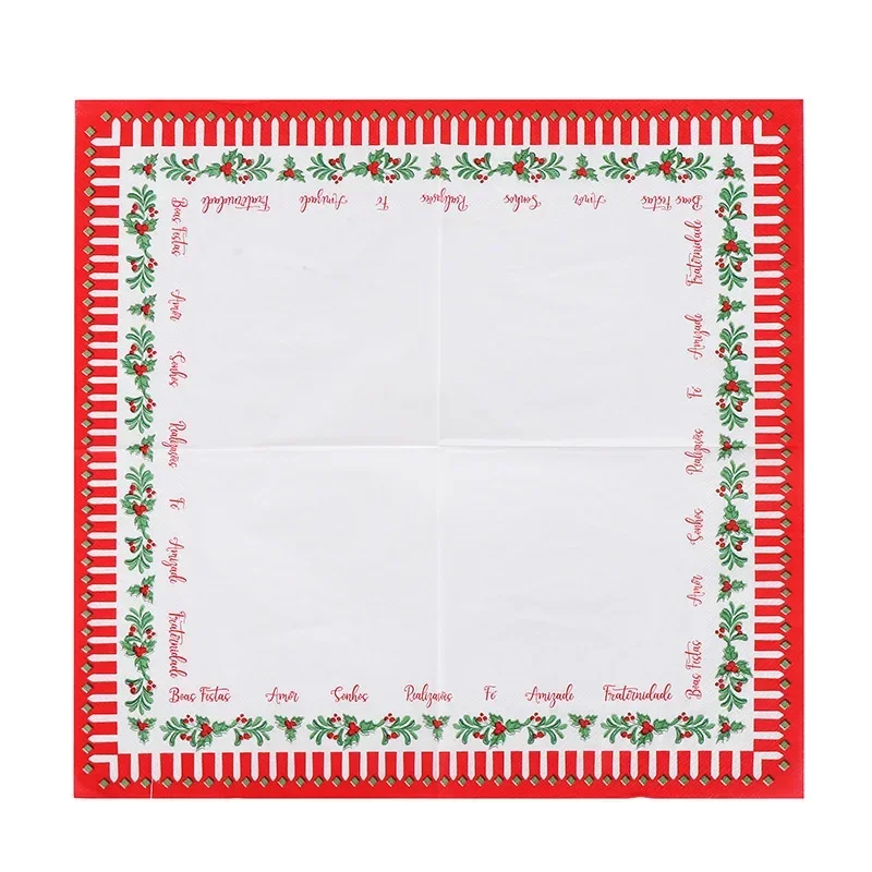 10/20pcs 33*33cm 2-PlyChristmas Elements Paper Placemats Christmas Flower Alphabet Lace Wine Glass Flower Origami Party Napkins