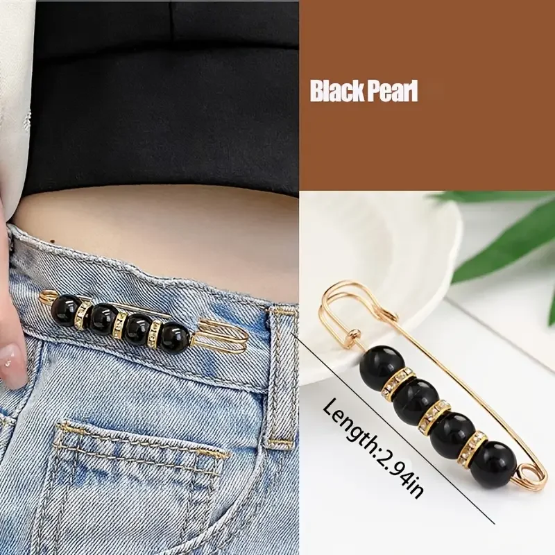 8 Pcs Rhinestone & Faux Pearl Decor Brooch Pin Cute Metal Waist Tightener Elegant Buckle Clothing Accessory