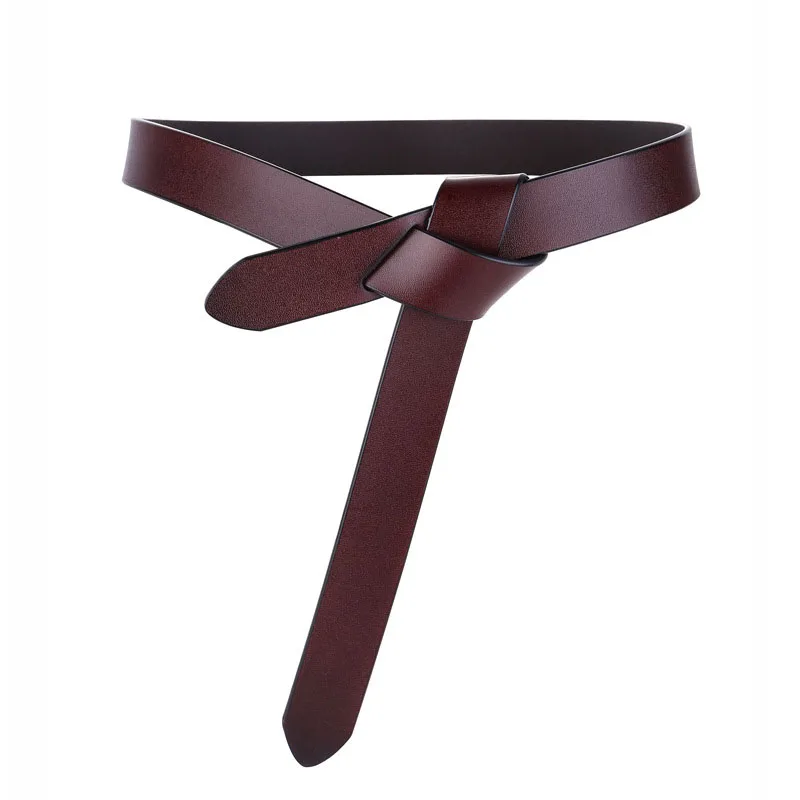 Black Cowhide Knotted Waistband Female Coat Decorate Girdle Fashion Simple Luxury Design High Quality Leather Women Corset Belt