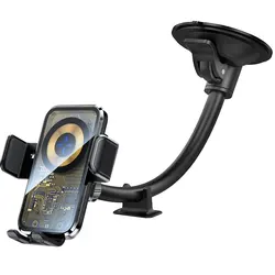 Universal Wireless Charging Car Phone Mount with Long Arm for Windshield and Dashboard (Black)