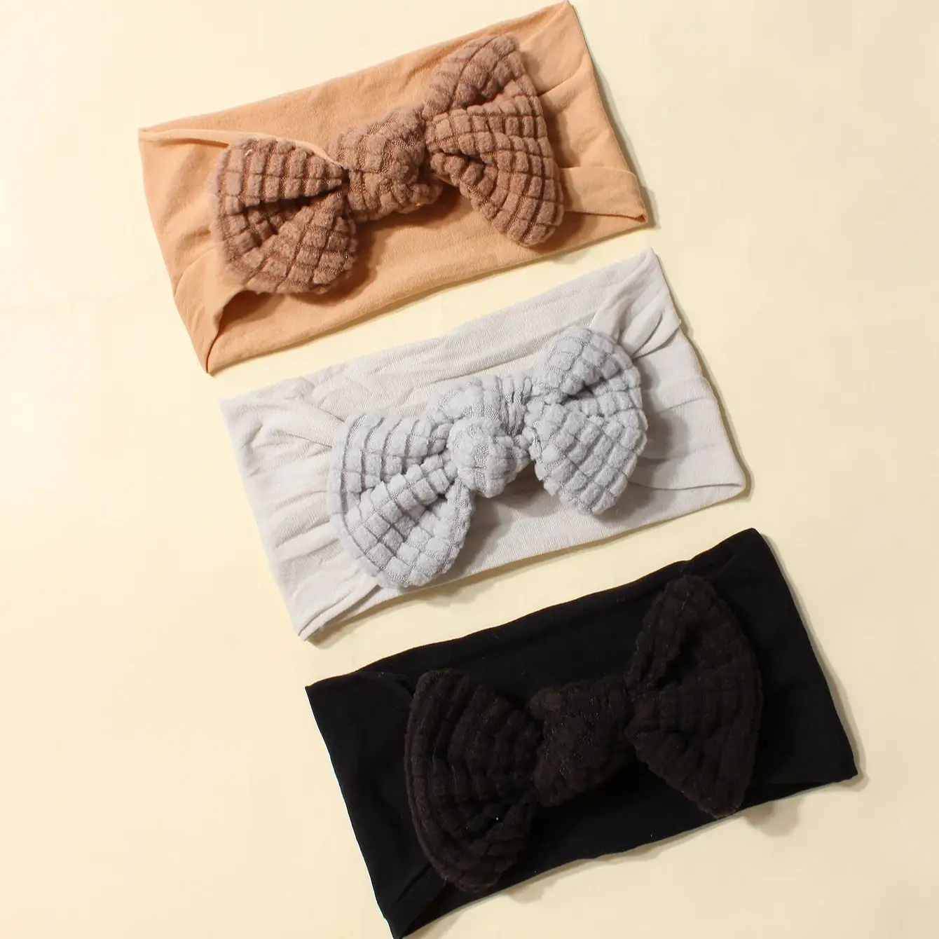 6색 세트 봄 신상  단색 리본 나일론 헤어밴드, 부드럽고 편안한 어린이용 헤어 스카프