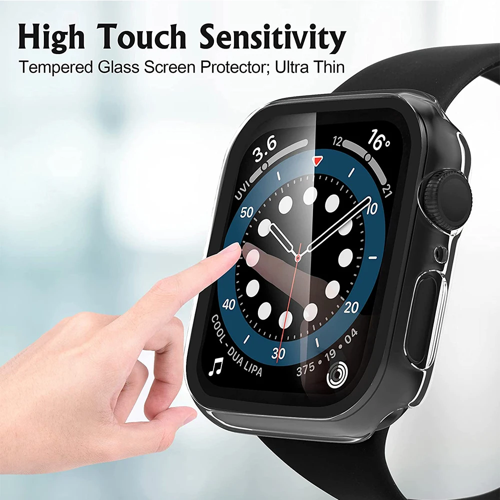 Glass+Watch Cover for Apple Watch Case 41mm 45mm 40mm 44mm 42mm 38mm Matte Bumper+Screen Protector for Iwatch SE 7 6 5 4 3 2 1