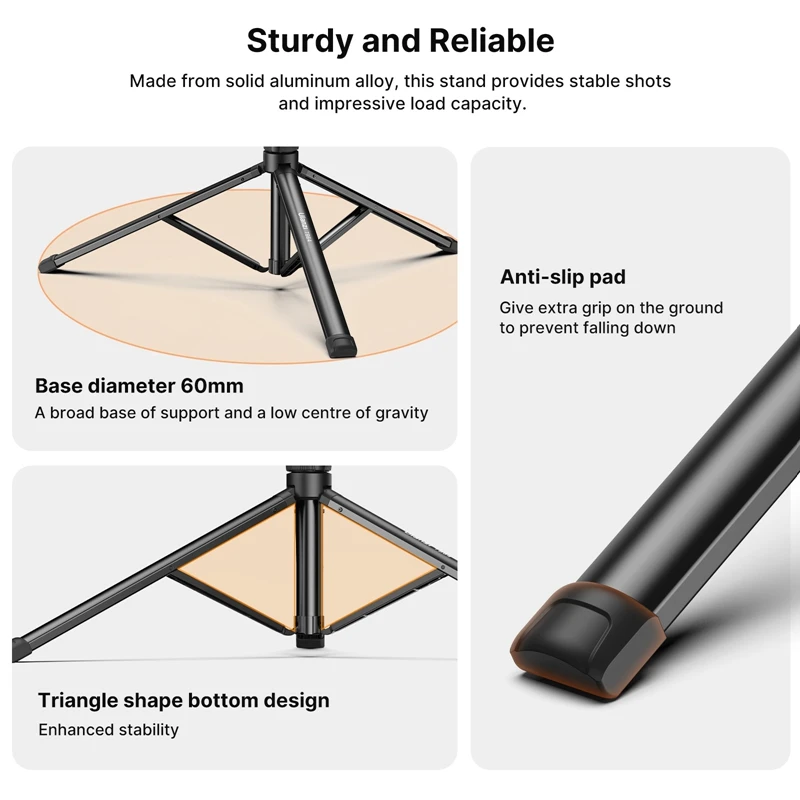 1.6m Extendable Tripod with 1/4'' Screw for DSLR Camera Smartphone Fill Light Microphone Projector Tripod Max Load 1.5KG 5 1.6m Extendable Tripod with 1/4'' Screw for DSLR Camera Smartphone Fill Light Microphone Projector Tripod Max Load 1.5KG - Image 5