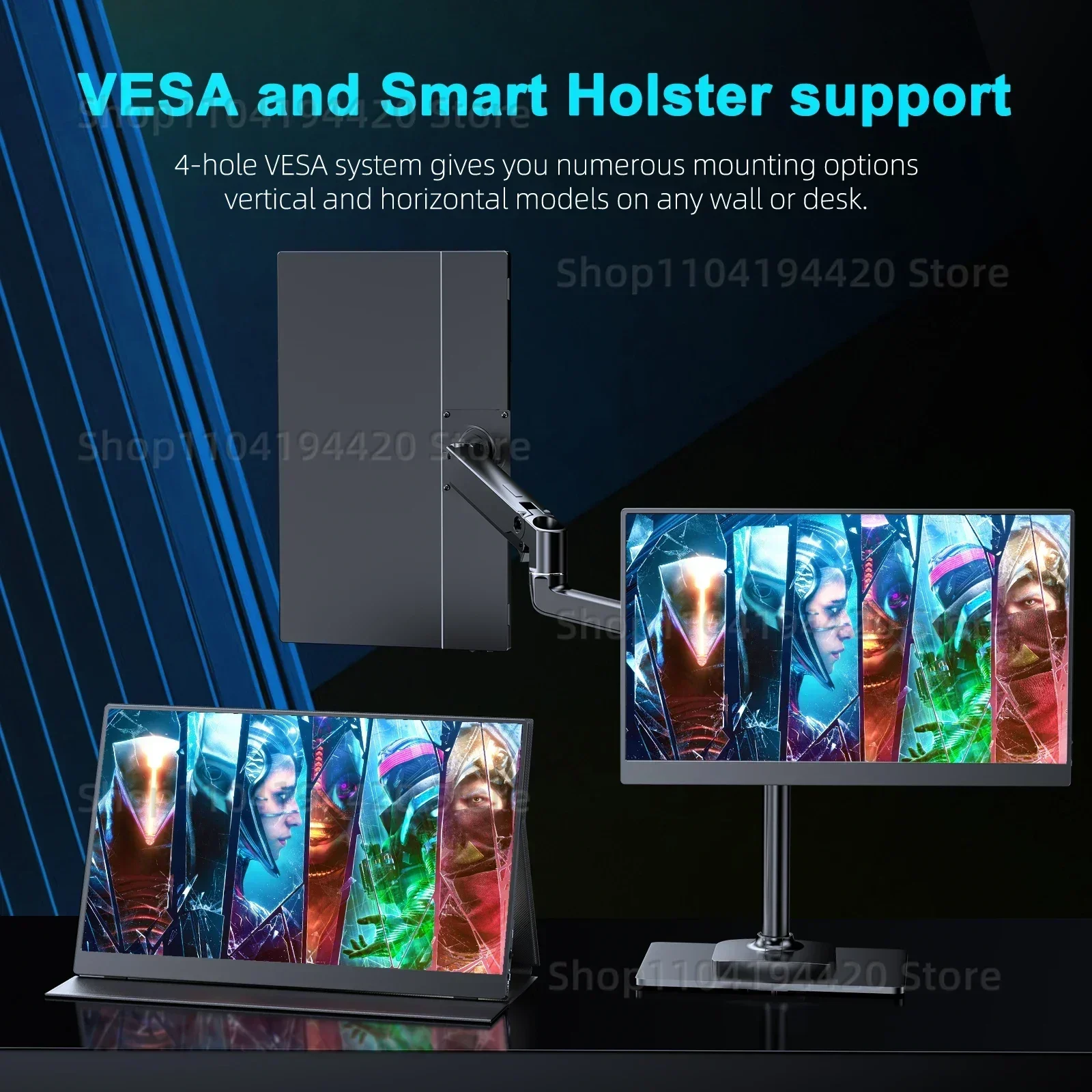 2K 144Hz Portable Monitor 17.3 Inch 2560x1440P IPS Screen For Gaming Travel Laptop Phone Game Console Steam Deck PS4/5