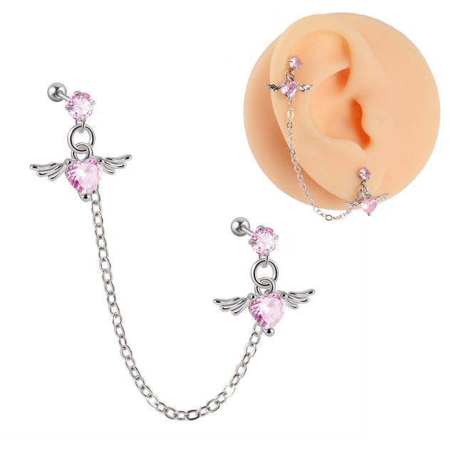 Surgical Steel CZ Gem Ear Tragus Cartilage Piercing Zircon Dangle Chain Earring Conch Ear Stud Helix Piercing Body  Jewelry