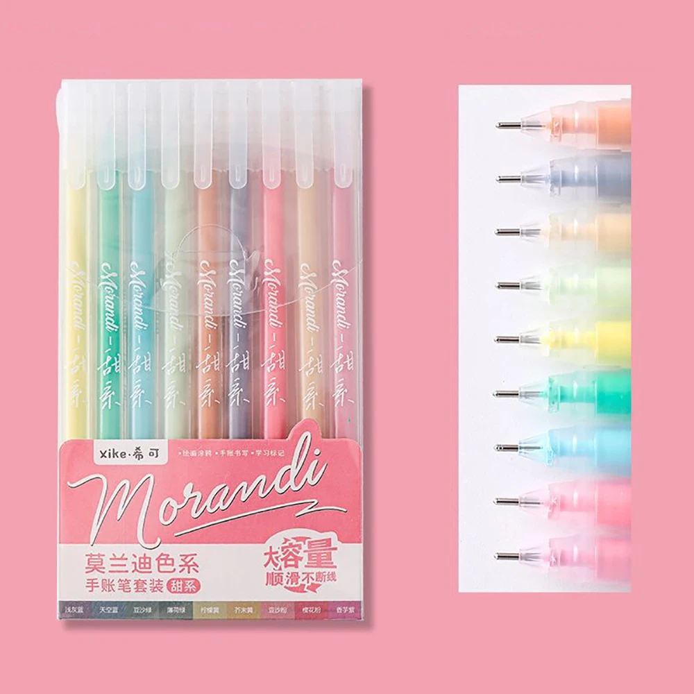 학생용 모란디 컬러 젤 펜, 필기 그림 마커 펜, 귀여운 문구 펜, 핸드북 펜, 0.5mm, 박스당 9 개
