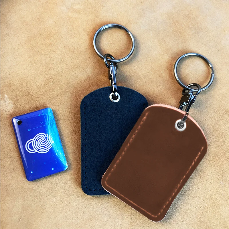 Brown Cowhide Water Drop Type IC Card Keychains Rectangular