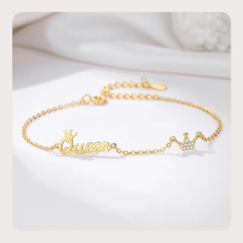 

S925 Sterling Silver Creative Personality Simple Queen Crown Chain Mix and Match Women's Bracelet Female Silver Accessory Gifts