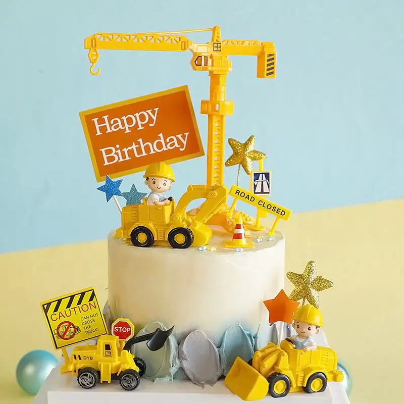 Anniversaire Chantier Décoration Décoration Gâteau Chantier - 18 Pièces Véhicules De Construction - Pour Anniversaire Garçon Grue De Chantier Thème Engins De Chantier