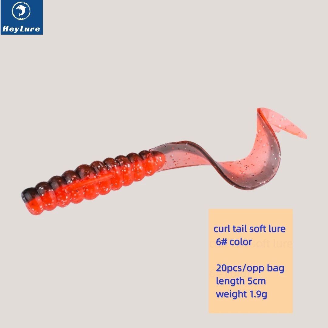 

HeyLure 20pcs Soft Lure 5cm1.9g Long Curl Tail Grub Worm Lure Jig Wobbler Swim Bait Silicone Lure Fishing Lure Pesca with Smell
