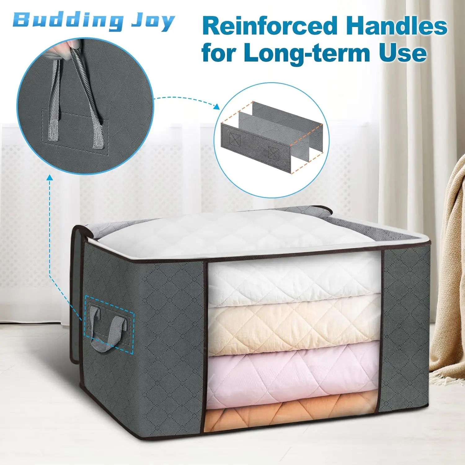 90L Large Storage Bags 6 Pack Clothes Storage Bins Foldable Closet Organizers Storage Containers with Reinforced Handle 3