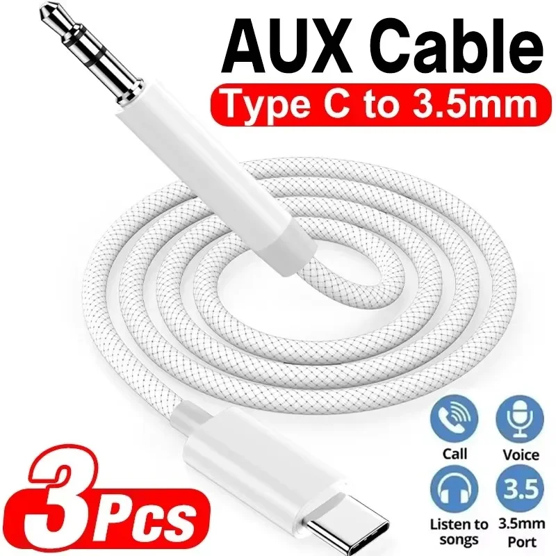 Premium USB-C to 3.5mm Male AUX Audio Cable - Nylon Braided Adapter for Car Speakers and Headphones