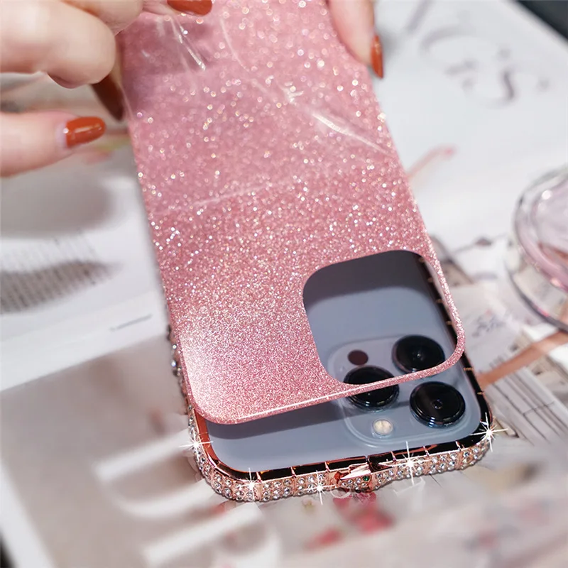 Glitter Diamond Metal Bumper Case Rhinestone Bling Back Cover For iPhone 15 Pro Max 15Plus 14Plus 14 pro Max Case