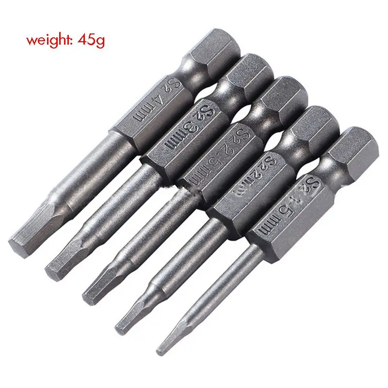 

5PCS/Set 50mm Long Magnetic Screwdriver Bit Set 1/4-Inch Hex Shank S2 1.5mm, 2mm, 2.5mm, 3mm, 4mm Drill Screw Driver Power Tools