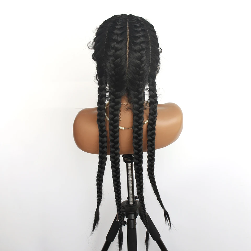 Parrucca con trecce e pizzo frontale, con capelli di bambino, trecce sintetiche a cornrow, parrucca con pizzo 360 senza colla - immagine 3