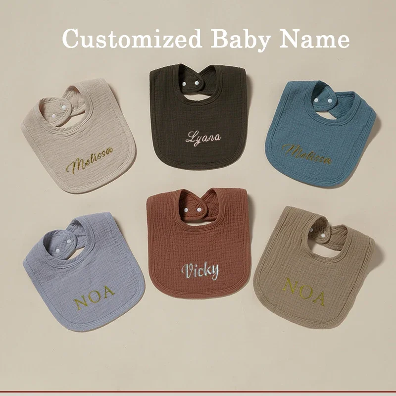 Personalized Baby Bib Infant Baby Cotton Gauze Muslin Burp Cloth Newborn Baby Food Bib Girl Bibs Boy Custom Baby Bib Name Gift 1