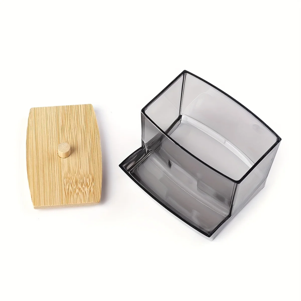 Acrylic Cotton Swab Holder with Bamboo Lid Clear Dispenser Bathroom Containers Canister Cotton Swab Holder Bathroom Accessories 4