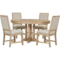 Extendable Round Solid Wood Dining Table Set for 4-6, Space-Saving Kitchen Room Furniture - Image 2