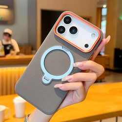 Rotating Kickstand Textured Magnetic Phone Case with Camera Protection and Comfortable Grip - iPhone 15 Plus (GRAY)