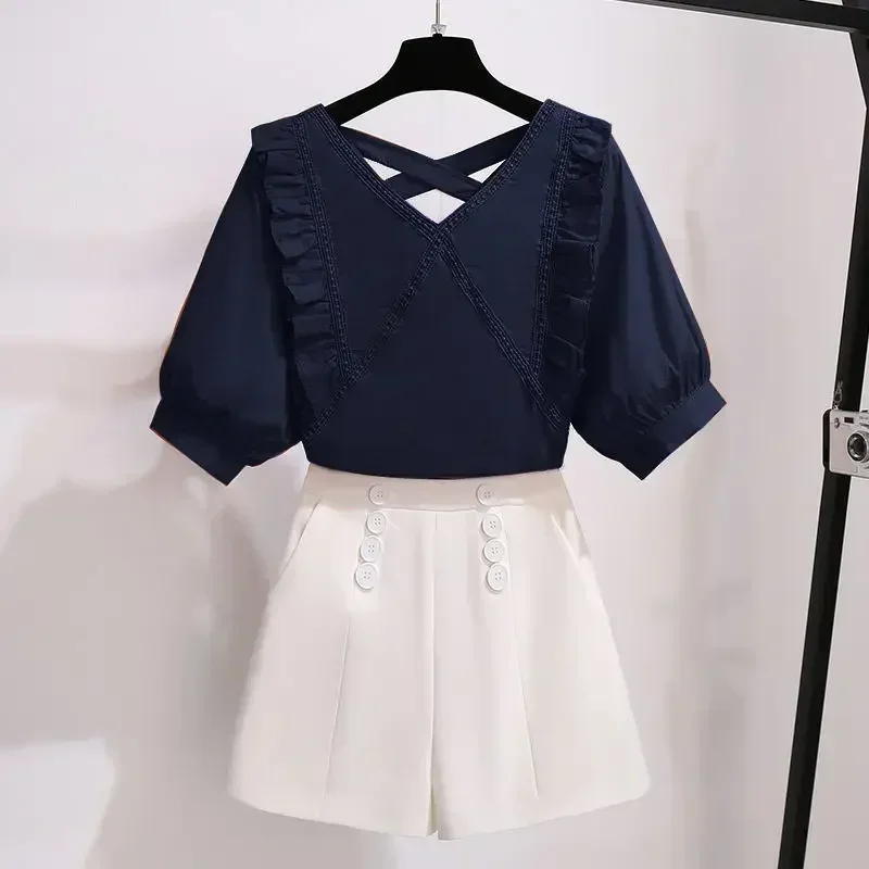 

2023 Summer New Korean Fashion Temperament Top Women's Leisure Age Reducing Shorts Two-piece Elegant Women's Suit