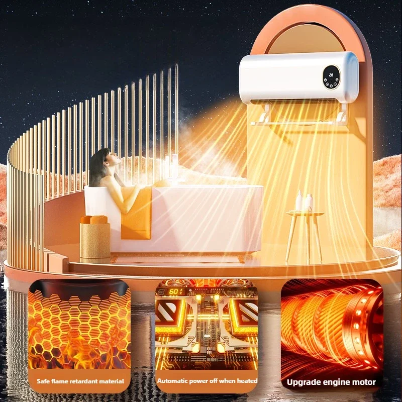 Wall-Mounted Bathroom Heater Energy-Saving Warm Air Blower Safety Shutdown Bedroom Heating Fan for Home