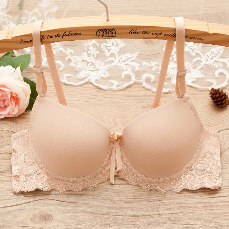 Bra Push-Up Tipis Wanita, BH Renda Seksi Warna Polos Glossy, Pakaian Dalam  Siswa - AliExpress