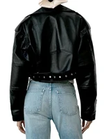 Fitaylor Women Faux PU Leather Jacket Casual Lady Lapel Zipper Short Leather Jacket High Street Motorcycle Coat - Image 6