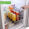 Drink Organizer Dispenser Spring Push Canned Beverage Push Rack Adjustable Width Storage Shelf E-shaped Glide for Refrigerator 4