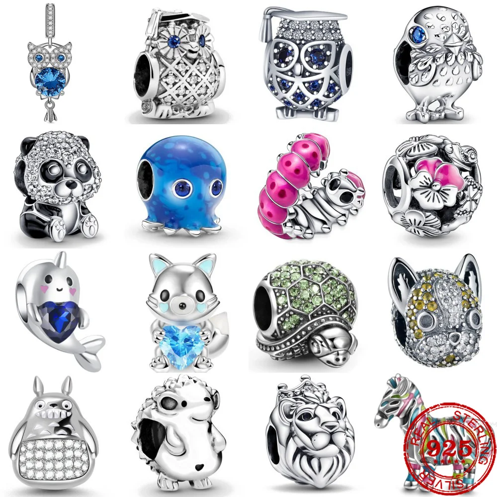 Nuovo 925 Sterling Silver Panda Eagle Turtle Worm Birdi Ciondolo Charm Bead Fit Originale Pandora Bracciale Gingillo Gioielli Donna Fai Da Te