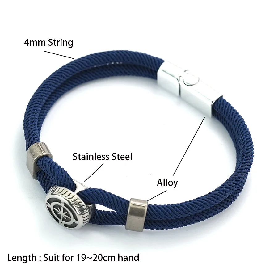 Nautical Compass Men String Bracelet with Magnet Buckle
