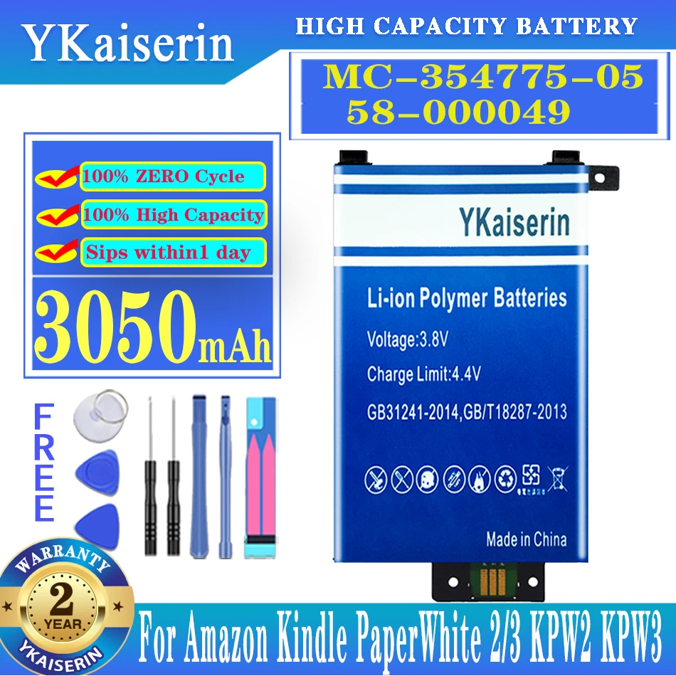 

YKaiserin MC-354775-05 58-000049 3050mah Battery For Amazon Kindle Paper White 2 White 3 White2 White3 KPW2 KPW3 Batterij