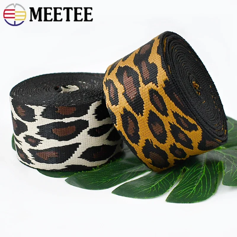 Webbing Craft Supplies Nylon Ribbon 2/5Meters Leopard Nylon Webbing 50mm Jacquard Ribbon Bags Strap Seat Belt Backpack Bias Tape 1.5mm Thick DIY Sewing Accessories