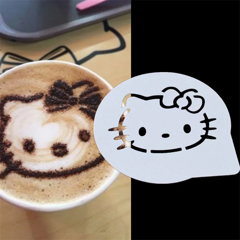 7.5cm Cartoon Sanrio Hello Kitty Cappuccino Latte Coffee Stencils Duster Cake Mold Spray Coffee DIY Art Stencils Dessert Decore baking tools