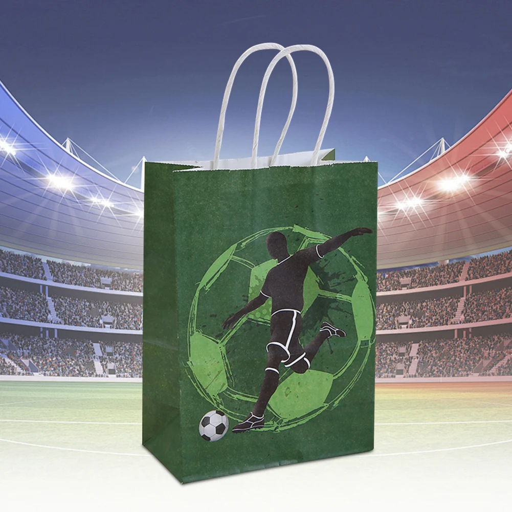 12pcs Candy Goodie Treat Bags with Handle Soccer Print Gift Bags Football Theme Candy for Football Themed Party Favors