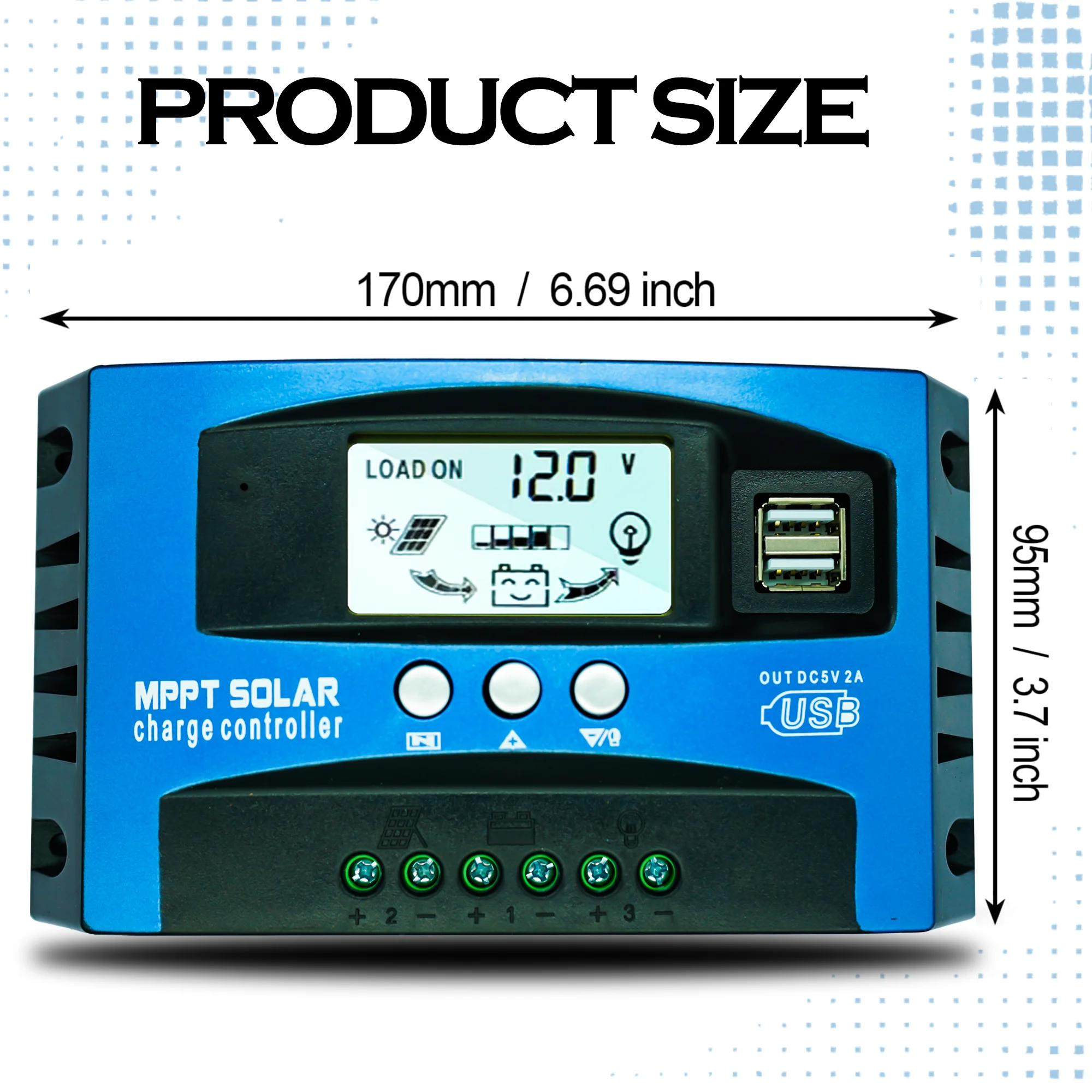 รูปสินค้า MPPT คอนโทรลเลอร์โซลาร์ 12V/24V ชาร์จเร็ว 60A/80A/100A พร้อม USB