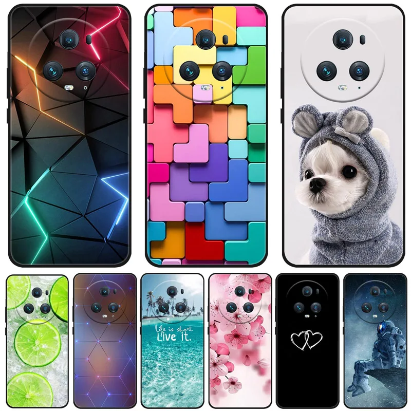Adorable Cartoon Cat Design Black Silicone Soft Phone Case - Compatible with Honor Magic 5 Pro