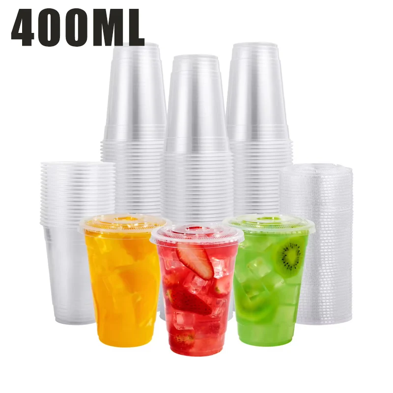 Plastic Cups 400ml Biodegradable Recyclable Transparent Disposable Beverage Plastic Pla Milk Tea Coffee Liquid Cup with Straw