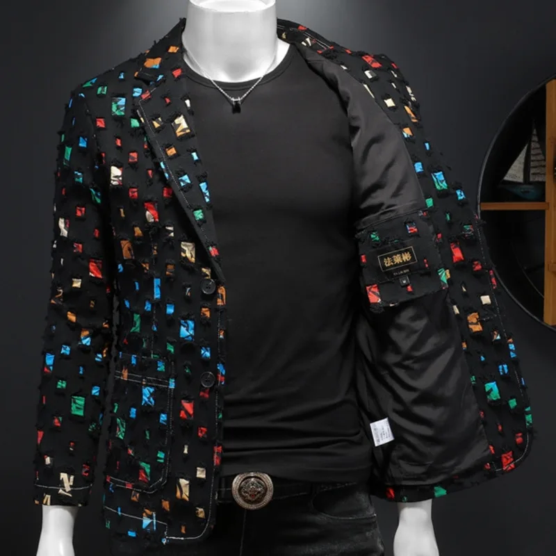 Vintage Luxury Men Stylish Blazer Business Casual Multi-color Geometric Pattern Printed Blazer Homme Trend Brand Fashion Blazer