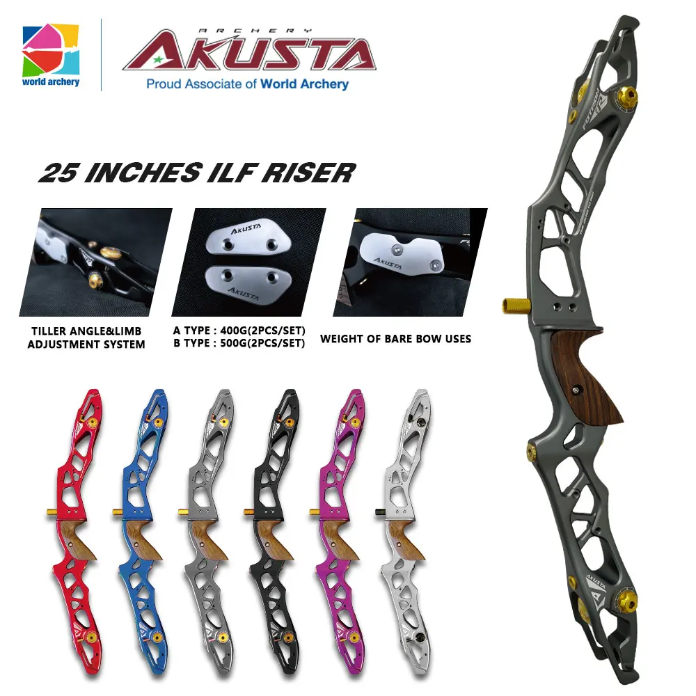 Akusta 양궁 리커브 보우 ILF 라이저 핸들, 알루미늄 합금 또는 오른손 및 왼손 사용자 Fotron 시리즈, 25 인치