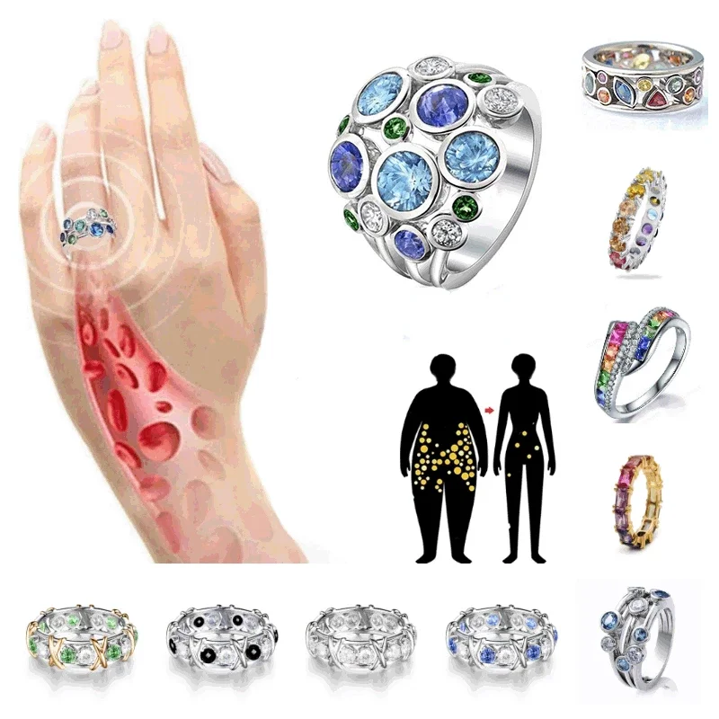 Magnetic Therapy Ring Colorful Torina Crystal Quartz Ionix Ring Ionix Therapy Quartz Crystal for Weight Loss Lymph Drainage crystal rings,stone rings,fashion rings,fashion ring,finger rings