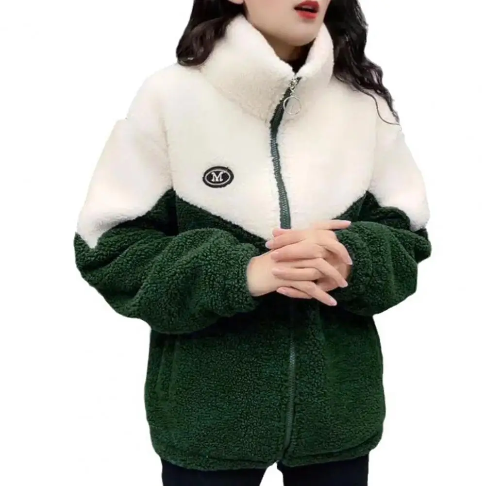 Autumn Winter Fleece Fluffy Jacket Streetwear Harajuku Zipper Coat Woman Lightweight Jacket Plush Warm Jacket Splice Coat 5