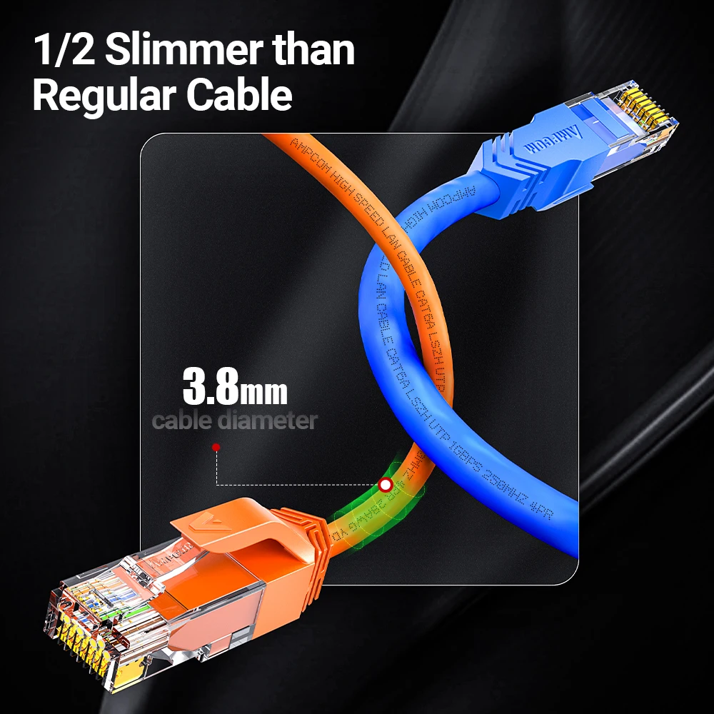 AMPCOM Ethernet Cable, CAT6A Ultra Thin RJ45 Lan Cable UTP RJ 45 Networking Cable Patch Cord for Desktop Computers Modem Router - 2
