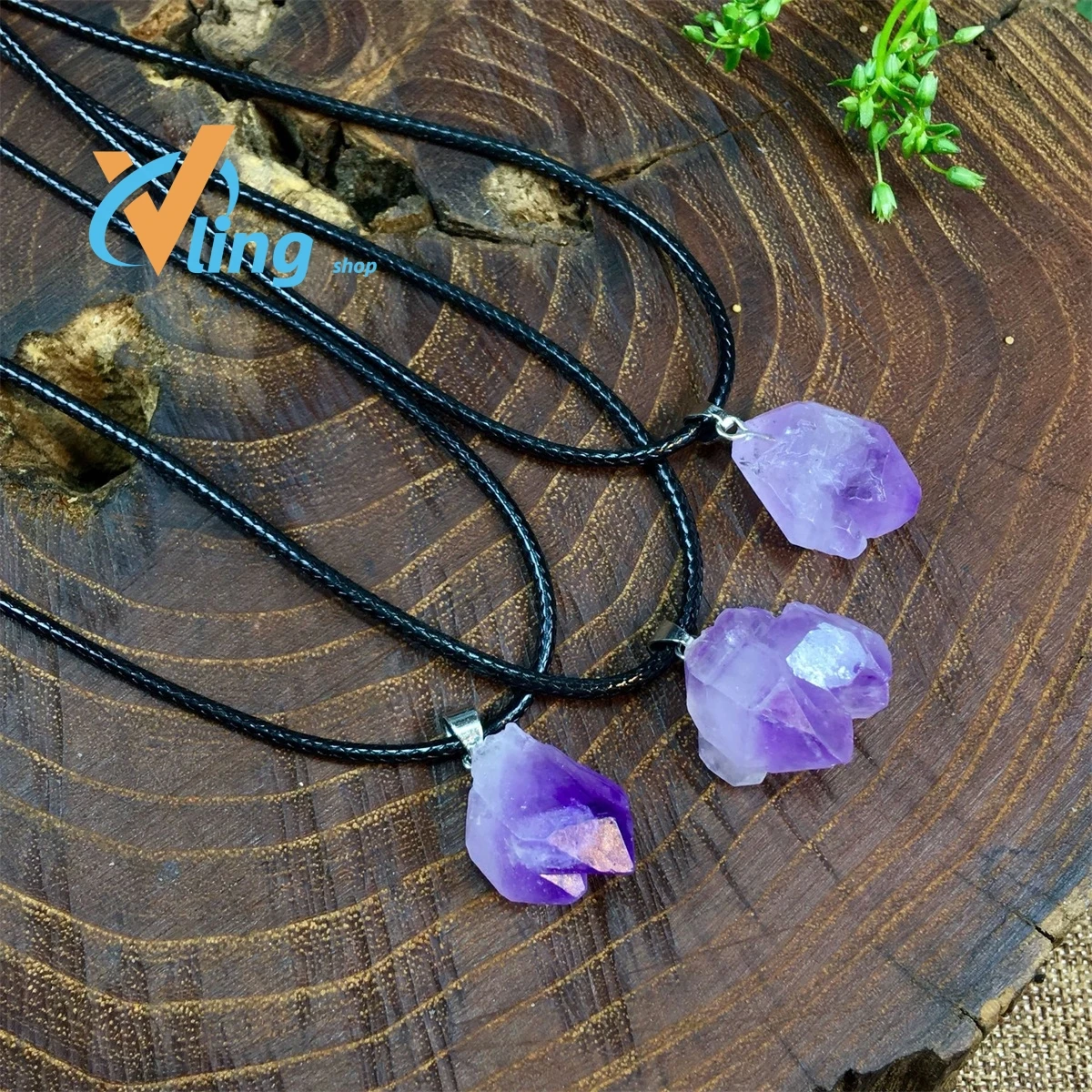 Jade And Jade Ware Manufacturers Wholesale Amethyst Pendants Leather Ropes Jewelry For Men And Women Gifts Raw Ore