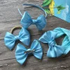 Pack of 10Pcs 4.0 Inch Sky Blue / Navy Satin Bow With Elastic Headbands Wide Nylon Headbands For Baby Girls Kids Party Headwear 2