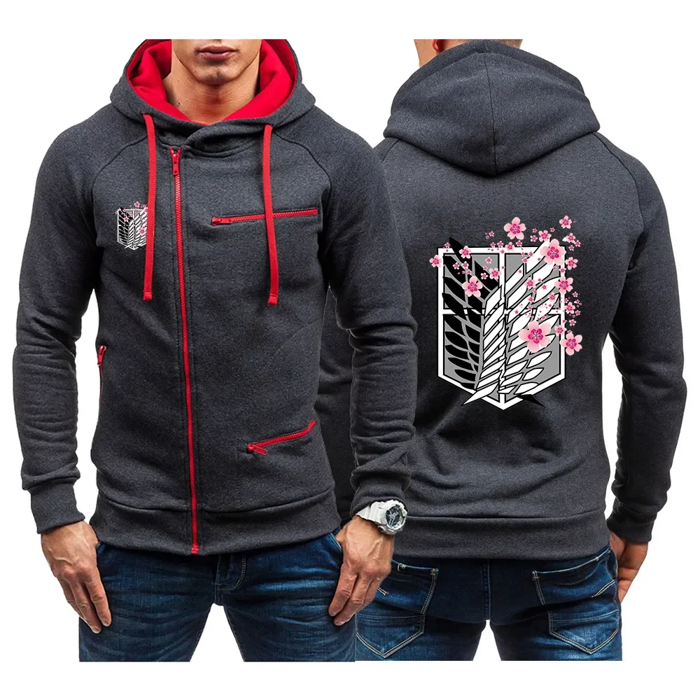 

Attack on Titan Printed Men Zipper Hoodies Sweatshirt Autumn Spring Casual White Long Sleeve Sports Pullover Hoodies Sweatshirt