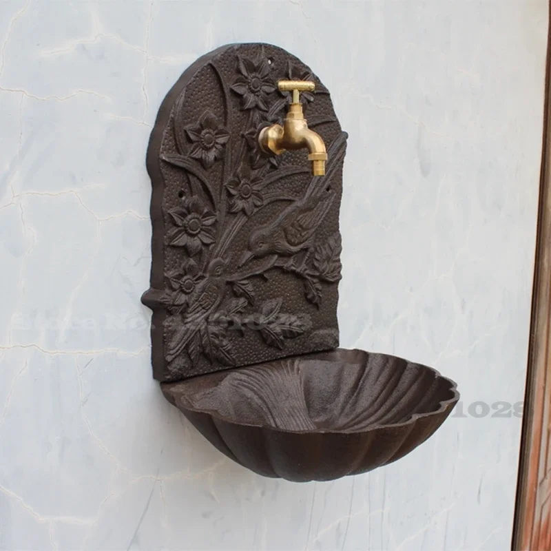 Rustic Cast Iron Wall Mounted Wash Basin, Balcony, Courtyard, Retro Pool, Wall Decoration Crafts, Home Decoration 4
