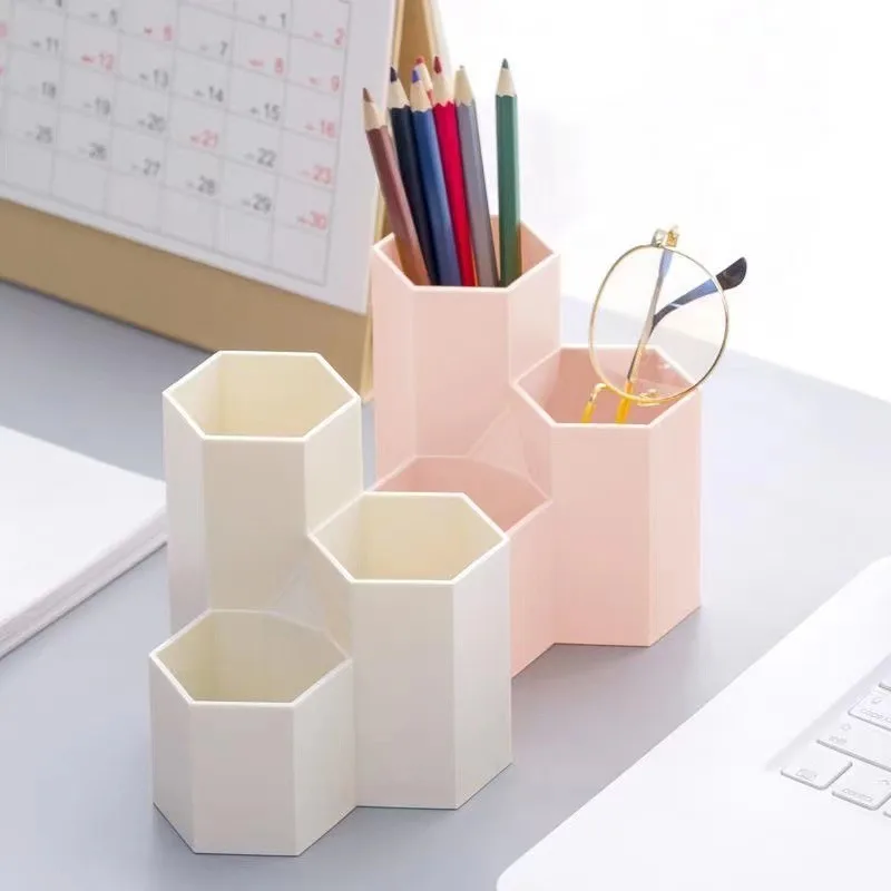 Hexagonal Makeup Brush Holder Desk Pen Storage Organizer for Office Supplies Bathroom Countertop Cosmetics Durable Container